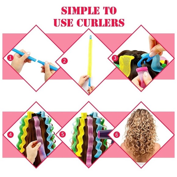 30 Pieces Heatless Waves Curlers Spiral Curls Styling No Heat HairRollers Hooks - Picture 2 of 8